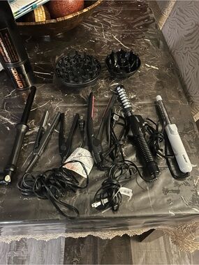 Assorted Hair Styling Tools Set - Black with White Accent